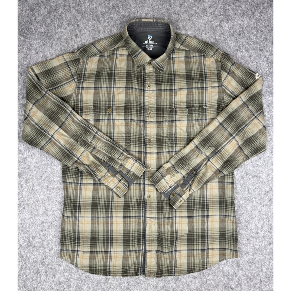 Kuhl Shirt Mens M Green Gray Plaid Fugitive Flannel Button Up Workwear Outdoors